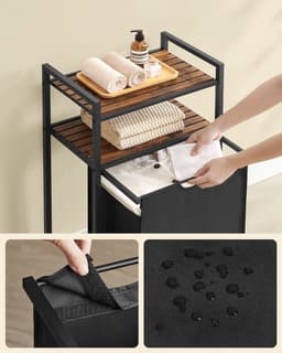Klarven® Wasmand Vintage Bruin-zwart - Deksel Wasmand - Wasmanden - Wasmand Zwart - Laundry Basket - Met Legplanken en Waszak - 65 Liter — thumbnail 4