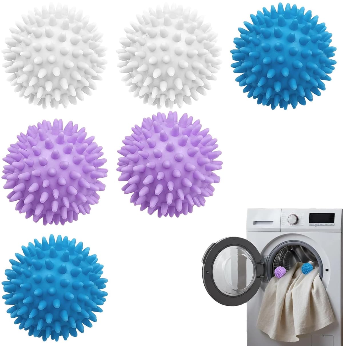 6 stuks wasballen voor wasmachine, drogerballen, wasballen voor donsjacks, herbruikbare drogerbal, wasdrogerbal voor thuisreiniging — afbeelding 1