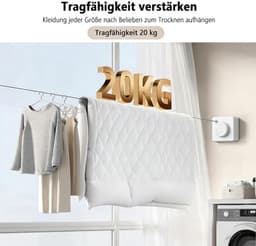 Uittrekbare Waslijn 5,1 m - Roestvrij Staal, Muurbevestiging — thumbnail 2