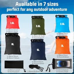 Bag Set van 6 waterdichte tassen, 1,5 l, 2,5 l, 3 l, 3,5 l, 5 l, 8 l, waterdichte zakken en pakzakken met verstelbare riem, beschermt de telefoon, perfect voor outdoor en watersport, ultralicht en — thumbnail 5