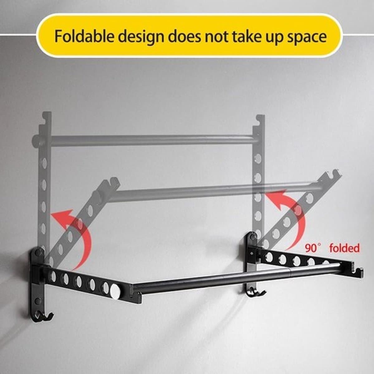 Opvouwbaar wandgemonteerd wasrek - aluminiumlegering - balkonhanger - kastorganizer - binnen en buiten — afbeelding 1