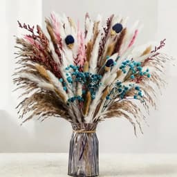 Gedroogde bloemen, 44 cm, boho-decoratie met sluier, Bunny-Tails, gedroogde bloemen, bruin pampasgras, decoratie voor woonkamer, hal, eettafel, badkamer, decoratie — thumbnail 1