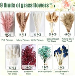 Gedroogde bloemen, 44 cm, boho-decoratie met sluier, Bunny-Tails, gedroogde bloemen, bruin pampasgras, decoratie voor woonkamer, hal, eettafel, badkamer, decoratie — thumbnail 3