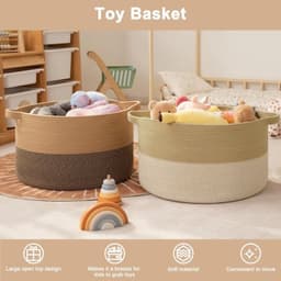 90L XXXL Dekenmand voor de Woonkamer – 55 X 35 CM Wasmand Van Gevlochten Katoentouw – Opbergmand met Handvat voor Speelgoed, Dekens en Wasgoed – Decoratieve Opbergmand (Zwartbruin en kaki) — thumbnail 3