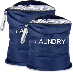 Waszakken voor vuile was - 2 stuks - Waterdicht met ritssluiting - Opvouwbare wasmand en opbergtas - 2 maten, marineblauw — thumbnail 1