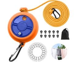 Waslijn uittrekbaar, 10 m draagbare campingwaslijn, outdoor reizen waslijn reiswaslijn met 10 vaste gespen en 20 klemmen voor camping, badkamer, bijkeuken, tuin, hotel