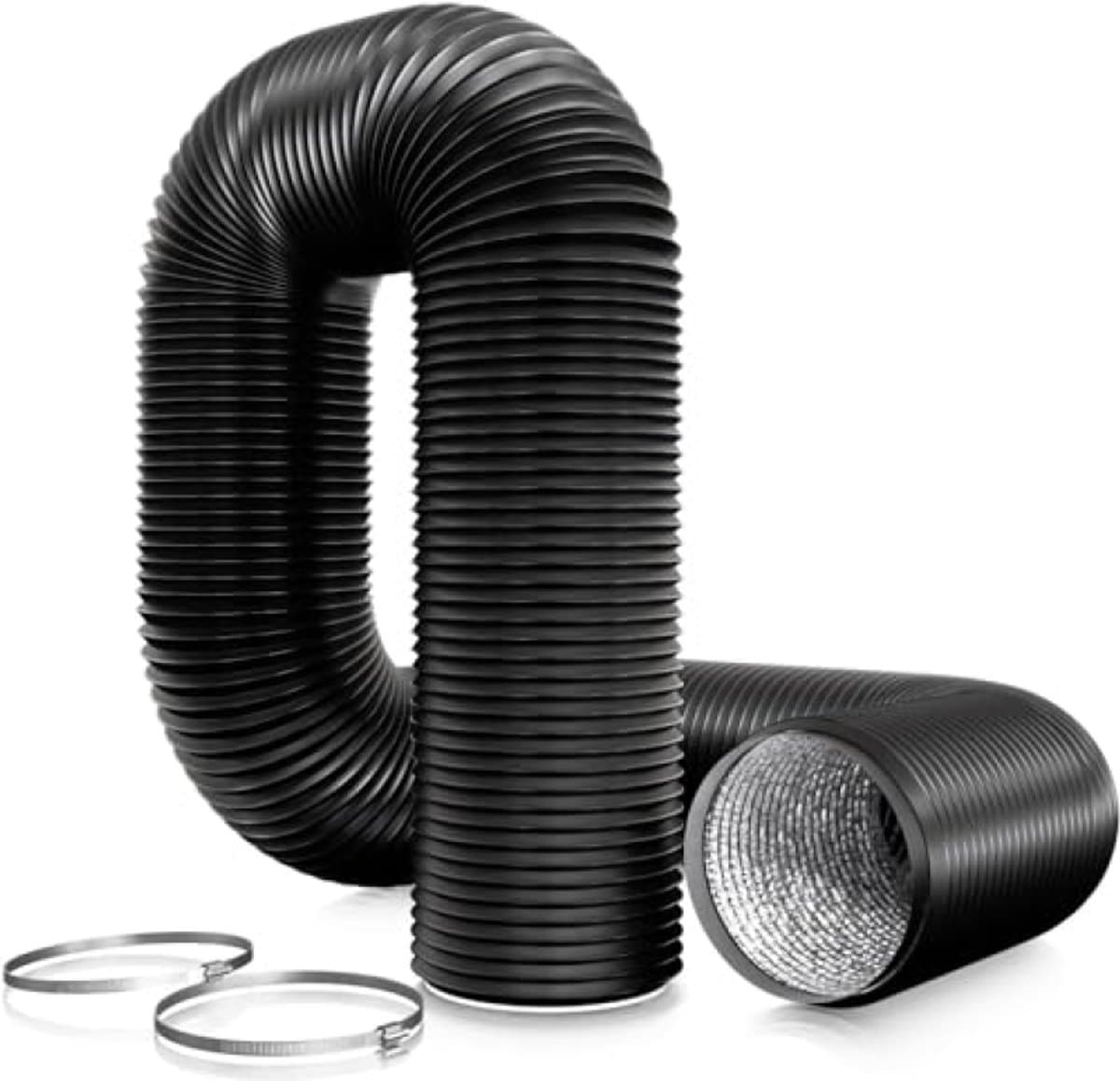 PromoHome Luchtslang 125 mm - 3 meter PVC Afvoerslang met 2 RVS Slangklemmen voor Mobiele Airconditioning, Droger, Afzuigkap, Ventilatiesysteem — afbeelding 1