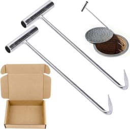Kanaaldeksellifter Set van 2 - Heavy-duty Hefhaken - Roestvrij Staal - 30 cm lang - Zilverkleurig — thumbnail 1