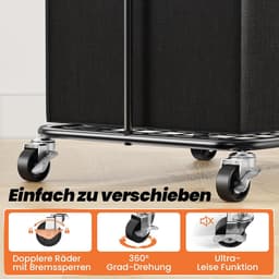 Grote Wasmand 150L op Wielen - Metalen Frame - Uitneembare Voering - Waterdicht - Voor Slaapkamer & Wasruimte — thumbnail 5