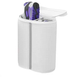 Wasmachine schoenwaszak - dubbele vakken, pluizige 360° bescherming en reiniging, gaas inlegzoolhouder, krasbestendige ritssluiting, wasmachine en droger, wit, beschermende dubbele schoenwaszak — thumbnail 1