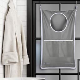 Hangende waszak, verstelbare wasmand met grote capaciteit met roestvrijstalen haken en zelfklevende haken voor was/verhuizing/opslag — thumbnail 4