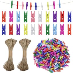Houten Knijpers - Kleine Klemmen - Foto's Ophangen - Glad Houten Design - 400 stuks - Meerkleurig — thumbnail 1