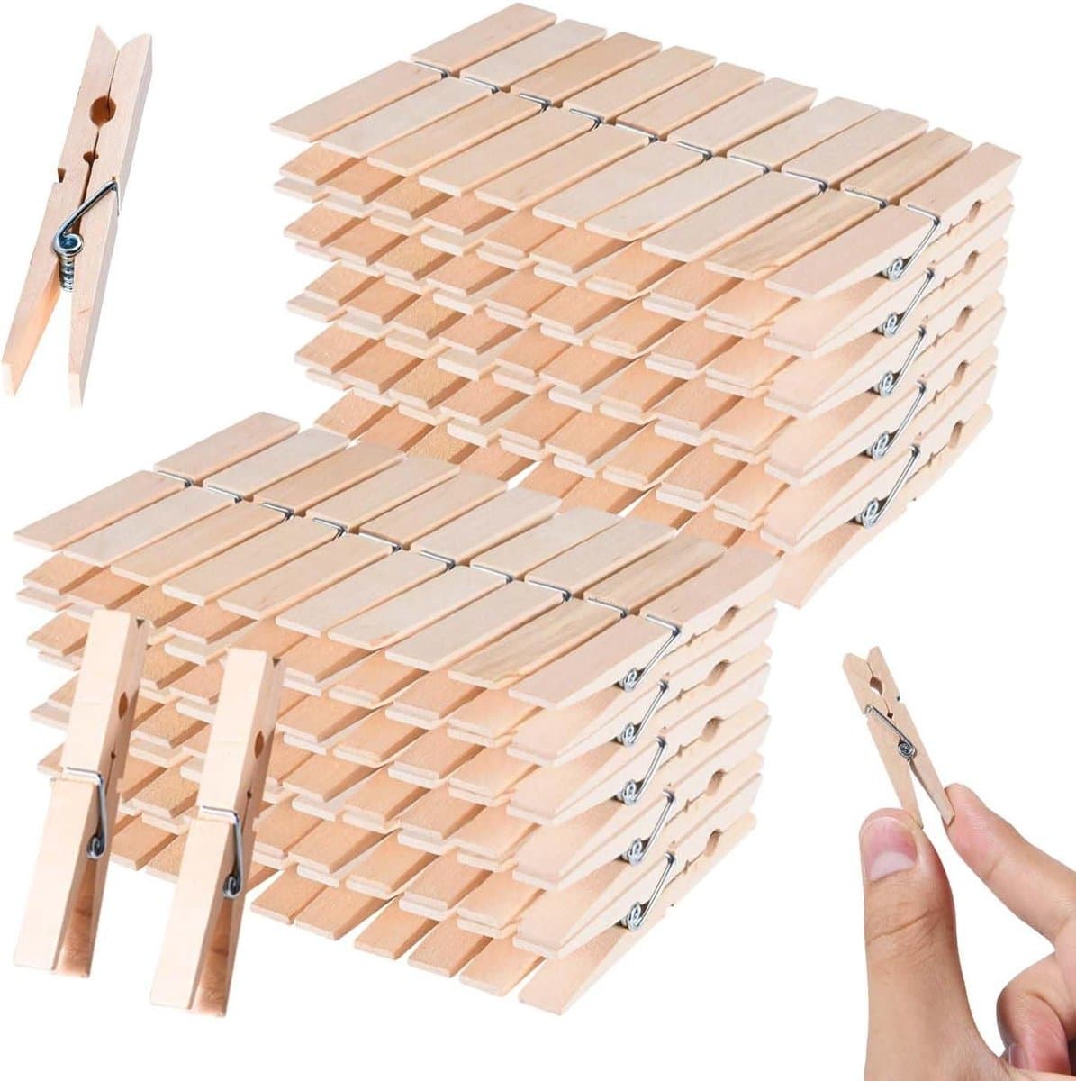 Houten Wasknijpers - Kleding Clips - Kleding Ophangen - Natuurlijk Hout - 100 Stuks - Houtkleur — afbeelding 1
