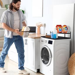 Wasmachine aanrecht - Droger plank - Wasruimte organiseren - Met opbergruimte - 36 x 22 x 18 cm - Zwart — thumbnail 2