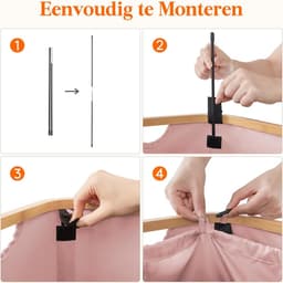 Wasmand van 100 liter met deksel, wasmand met bamboe handgrepen en 1 afneembare tas, grote opvouwbare wasmand voor slaapkamer, badkamer, slaapzaal, wasruimte, roze — thumbnail 5