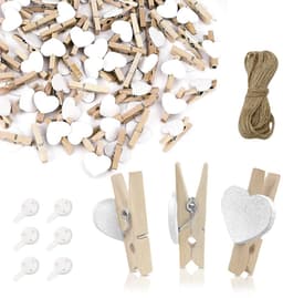 Houten klemmen, natuurlijk houten wasknijpers met 10 m jute koord, non-trace-hanghaak, decoratieve pennen voor bruiloftsfeest, fotohouder, kaartendecoratie en kunsthandwerk (50 stuks) — thumbnail 1