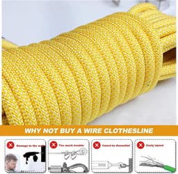 Kledinglijn Touw - Waslijn Polyester - Kleding Drogen - Zacht Gevlochten - 15m x 8mm - Geel — thumbnail 4