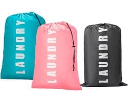 SnelShoppen - 3 Pack Vouwbare Reis Waszakken 92x61cm - Grote Waszakken met Trekkoord - Ideaal voor Thuis, Reizen, Camping - Kleurenset
