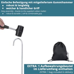 SnelShoppen - Set van 4 Grondankers 42 cm - Grondhaken, Tentpinnen voor Beveiligde Bevestiging - Roestvrij Staal, Inclusief Rubber Hamer & Tas voor Ca — thumbnail 3