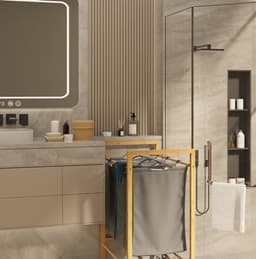 MIVRAY Wasmand – 90 Liter 3 Vakken Met Wielen – 83 x 60 x 40 cm – Bamboe – Houtskool En Naturel – Uitneembare Waszak — thumbnail 3
