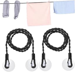 Reis Waslijn - Draagbare Lijn - Kleding Drogen - Met Zuignappen - 2 Stuks 150cm - Zwart — thumbnail 1