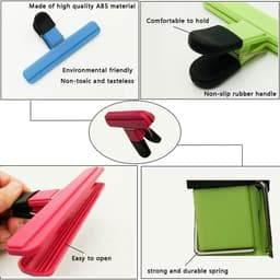 Bag Sealer Clips, 6 stuks voedselklemmen, grote en kleine maten, blauw, groen, rozerode kleuren, kunststof met roestvrij staal, robuuste luchtdichte afdichtingsgreep, geschikt voor thuis en — thumbnail 3