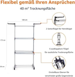 Staande Wasdroogrek- 3 Laags Opvouwbaar Droogrek- Handdoekrek- Kledingrek Voor Binnen En Balkon- Grijs — thumbnail 4