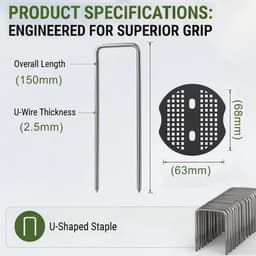 Haringen 50 x 15 cm - Onkruiddoek met sluitringen - Grondankers U-vorm van staal - Sterke grip in de tuin - SnelShoppen — thumbnail 4