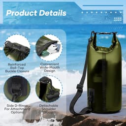 Dry Bag 10L Waterdichte Tas, Waterdichte Opbergtas, Waterdichte Dry Bag met Rolsluiting en Schouderriem voor Strand, Zwemmen, Boot, Kajak, Vissen, Raften, Kamperen, B3-Groen — thumbnail 5