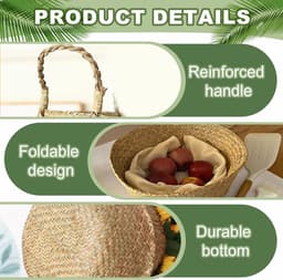 2 stuks zeegras opbergmanden, kleine wasmand, manden voor planken, opvouwbare rotan opbergdoos, rieten mand met handvat, rieten plantenpot voor woonkamer, slaapkamer, badkamer (S 20 x 23) — thumbnail 5