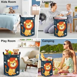 45L Leeuw Inklapbare Kinder Wasmanden voor Slaapkamer Waterdichte Eucalyptus Bladeren Opslag Wasmand met Trekkoord, 36 * 45cm | Opbergdoos voor bestek, wasmand, opvouwbaar, stoffen opbergkubus, speelgoedmand voor kinderen, wasbak, waterdicht — thumbnail 2