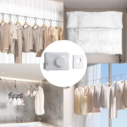 Uittrekbare Waslijn - Droogrek Wandmontage - Kleding Drogen - Onzichtbaar Design - 5.1 Meter - Wit — thumbnail 2