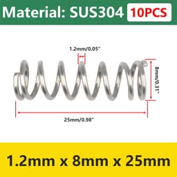SnelShoppen - 10 Stuks Compressie Veer, Mini RVS Veer, Metaal Veer voor Vervanging en Reparatie, 1.2 x 8 x 25mm, Roestvrij Staal, Duurzaam, Sterk — thumbnail 5