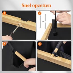 Wasmand met Deksel 160 Liter – Dubbele Wasmand met 2 Vakken – Uitneembare Waszakken – Opvouwbare Wassorteerder met Bamboe Handgrepen – Zwart — thumbnail 2