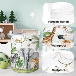 Dieren Kinder Wasmand Opvouwbaar voor Jongens Meisjes Giraffe Leeuw Groot Kleding Speelgoed Opbergmand voor Kinderkamer Bad, Aap, 63L — thumbnail 3