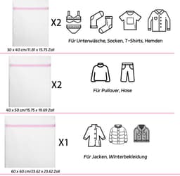 Wasnet voor wasmachine, waszak met ritssluiting, reisopslag voor trui, overhemden, broeken, sokken (30 x 40 cm, 40 x 50 cm, 60 x 60 cm), Polyester — thumbnail 3