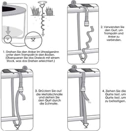 SnelShoppen - Set van 4 grondankers voor trampoline, gegalvaniseerde en roestvrije grondankers, 8 mm staal, 40.5 cm lang, voor tuin, camping, swings, — thumbnail 5
