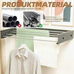 Droogrek Wandmontage - Waslijn Uittrekbaar - Was Drogen - Ruimtebesparend Ontwerp - 60 cm - Zwart — thumbnail 2