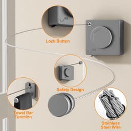 Uittrekbare waslijn 5,1 m - roestvrij staal - niet doorhangend - ideaal voor balkon en badkamer - ShopVlot — thumbnail 3