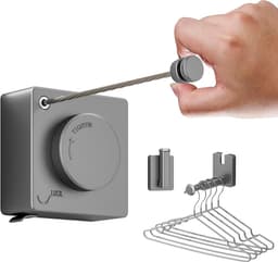 Uittrekbare waslijn 5,1 m - roestvrij staal - niet doorhangend - ideaal voor balkon en badkamer - ShopVlot — thumbnail 1