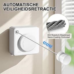 Waslijn Uitschuifbaar - Wand Waslijn - Kleding Drogen - Anti Doorhang Ontwerp - 46 Meter - Wit — thumbnail 2
