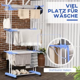 FloraGrace Droogtoren - Inklapbaar Met Wielen En Kledinghangerhaken - 73 x 64 x 177 cm - Staal - Blauw - Voor Binnen En Buiten — thumbnail 5
