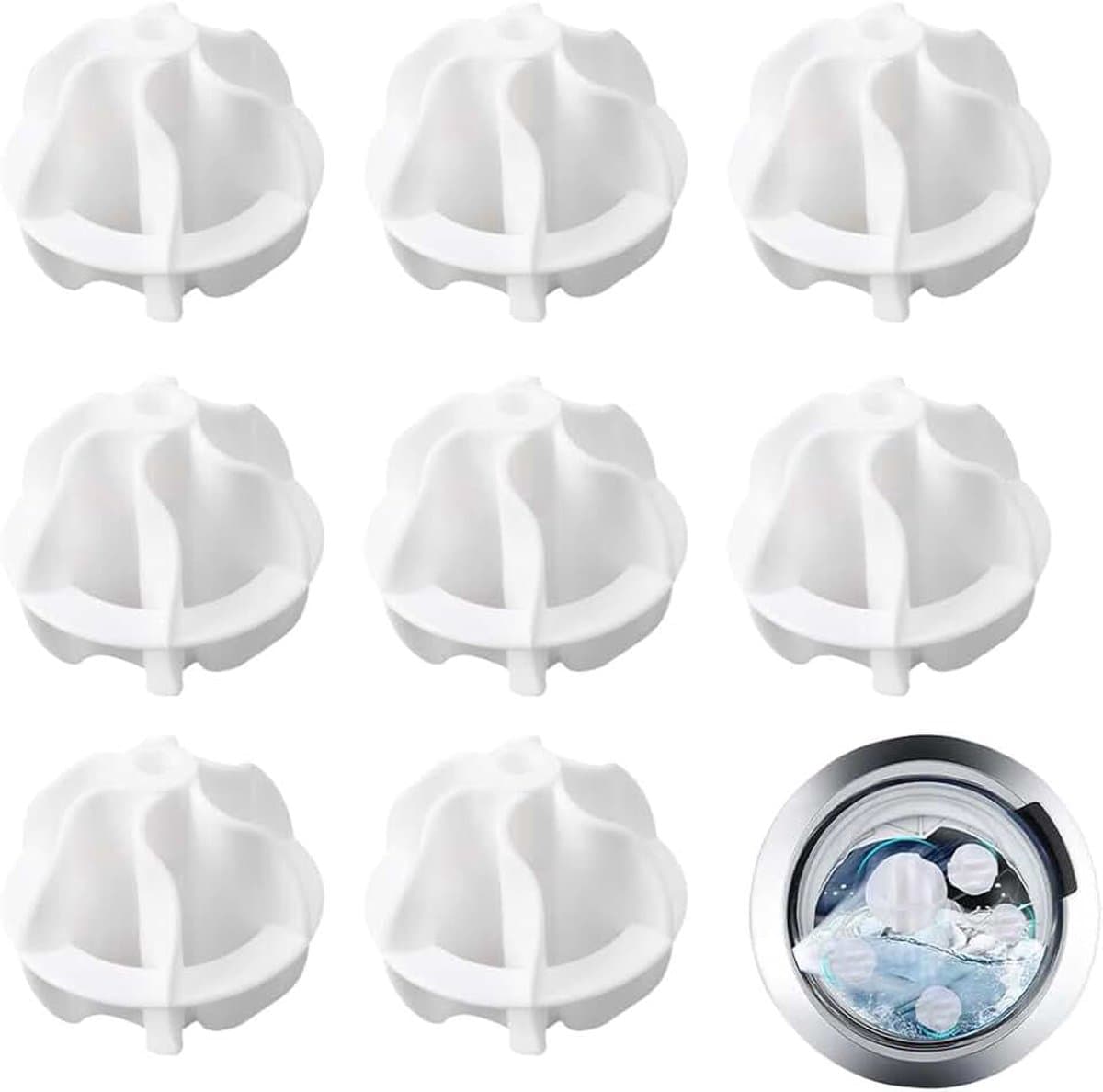 Set van 8 herbruikbare wasdrogerballen voor de wasmachine voor het opvangen van haar en het reinigen van huisdieren, kleding en wasgoed, drogerballen — afbeelding 1