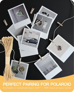 100 stuks - Kleine houten mini knijpers - 3 cm - Met 10 m jute twine - Fotoknijpers - Fotoclips om op te hangen - Clips - Clips om kerstkaarten op te hangen - Geschikt voor knutselwerk, ansichtkaarten, decoraties en fotopresentaties — thumbnail 3