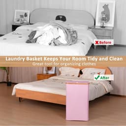 iEGrow Wasmand 75 liter met wasbare en afneembare binnenzak, smalle wasmand voor het opbergen van kleding, speelgoed, handdoeken (roze) — thumbnail 3