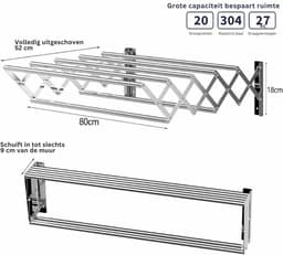 ZRNS® Wasrek Hangend - Droogrek - Voor Deur Radiator of Balkon - Inklapbaar - Zilver — thumbnail 5