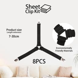 Dailygoods - Bedlakenhouders, set van 8 stuks, verstelbare bedbevestigingen, zwart, 24 stuks, dekbedovertrek, clips, wit, elastisch, voor laken, matras, strijkplank, bank — thumbnail 3