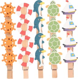 Houten Clips - Fotoklemmen Decoratie - Foto's Ophangen - Oceaan Thema - 40 Stuks - Multicolor — thumbnail 1