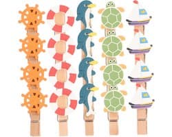 Houten Clips - Fotoklemmen Decoratie - Foto's Ophangen - Oceaan Thema - 40 Stuks - Multicolor