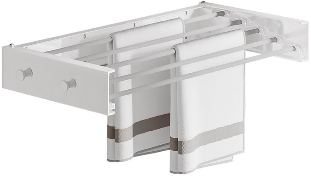 Dailygoods- Droogrek opvouwbaar - Wandmontage - Koolstofstaal/aluminium - 4 haken - Ruimtebesparend - Duurzaam en roestbestendig - Wasrek — afbeelding 1